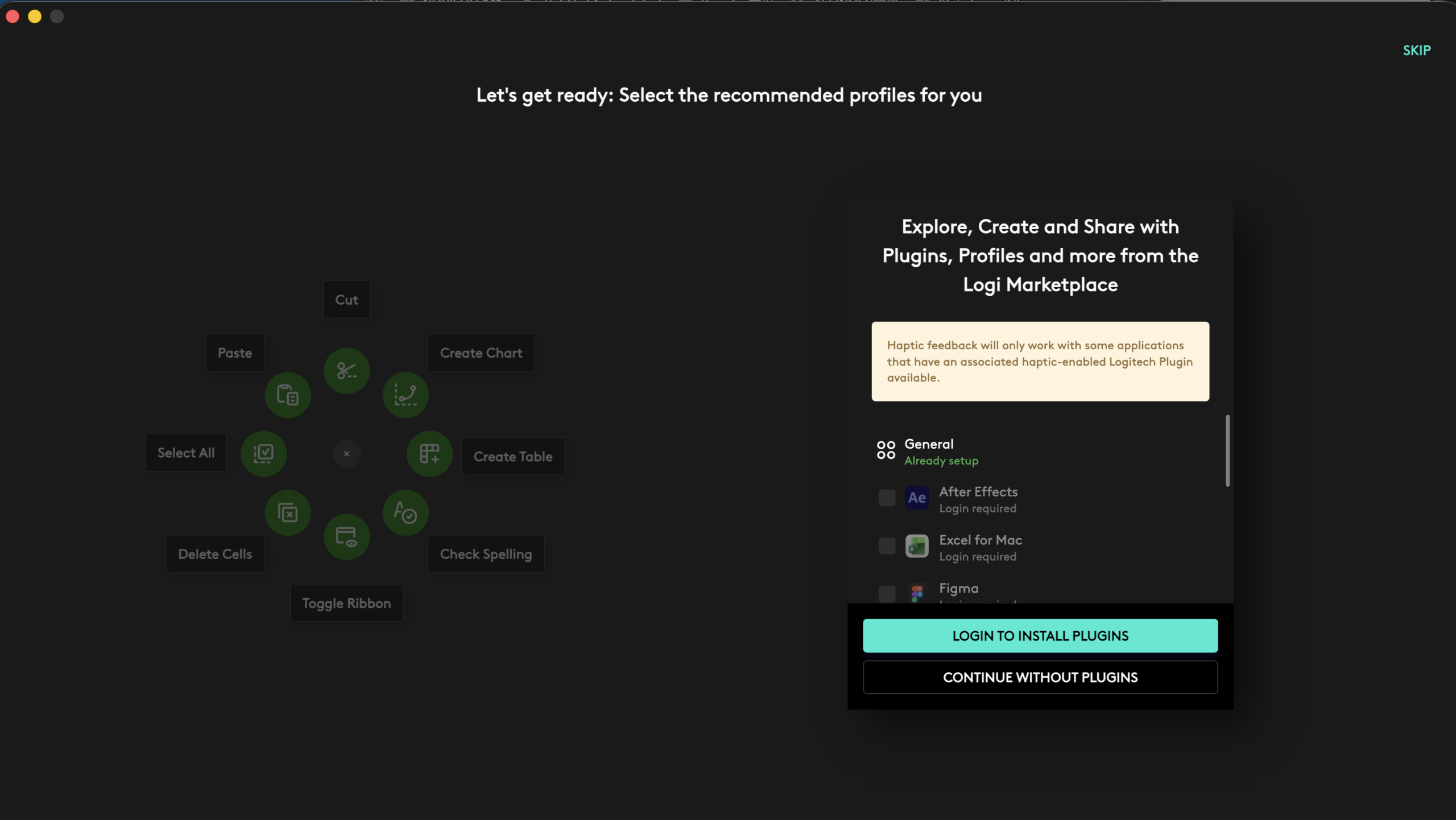 Logi MarketplaceでActions Ring対応アプリのプロファイルを選ぶ画面